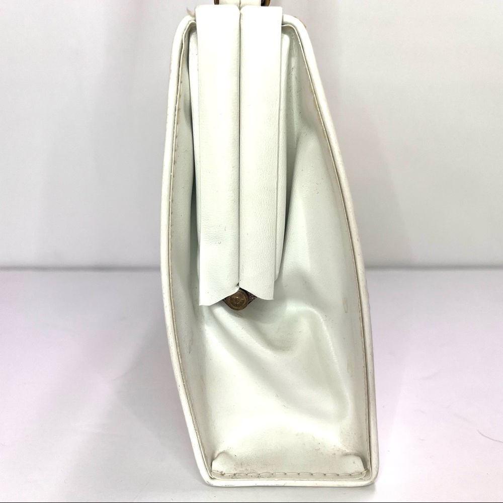 Vintage Madwed White Leather Purse Frame Doctor Bag Gold Tone Metal Closure - Picture 3 of 11